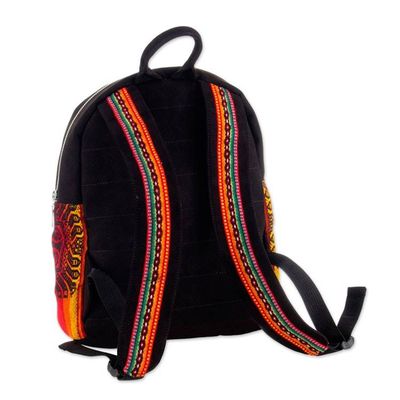 Alternate image for Inca-Inspired Orange and Black Cotton and Wool Backpack The Nasturtium Empire
