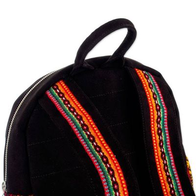 Alternate image for Inca-Inspired Orange and Black Cotton and Wool Backpack The Nasturtium Empire