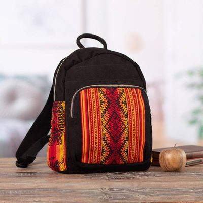 Alternate image for Inca-Inspired Orange and Black Cotton and Wool Backpack The Nasturtium Empire