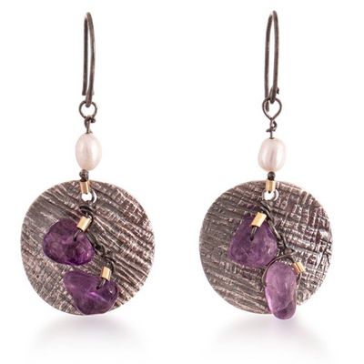 Alternate image for Amethyst and White Cultured Pearl Dangle Earrings from Peru Lights of Wisdom