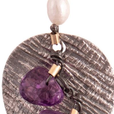 Alternate image for Amethyst and White Cultured Pearl Dangle Earrings from Peru Lights of Wisdom