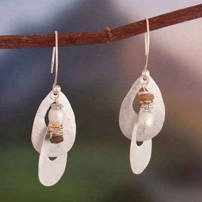 Alternate image for Modern Gold-Accented Cultured Pearl and Labradorite Earrings Dance of Drops