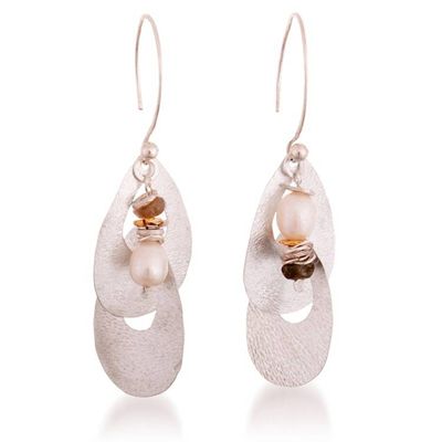 Alternate image for Modern Gold-Accented Cultured Pearl and Labradorite Earrings Dance of Drops
