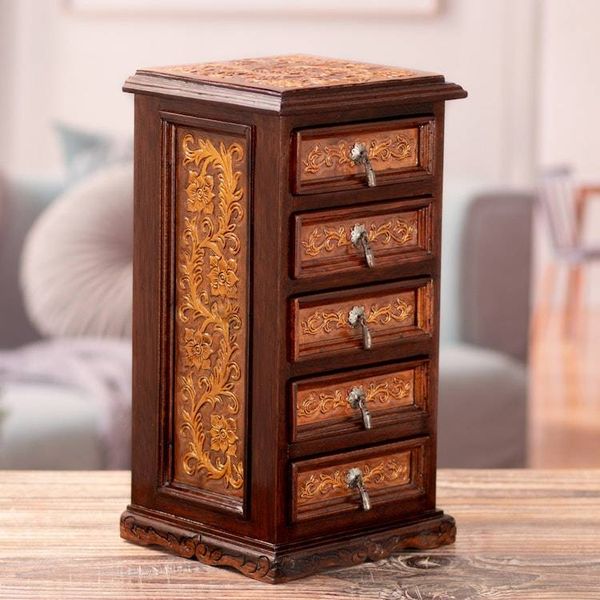 Alternate image for Baroque-Inspired Embossed Leather and Wood Jewelry Chest Sublime Memories