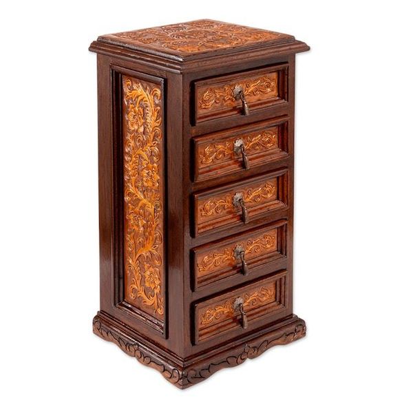 Alternate image for Baroque-Inspired Embossed Leather and Wood Jewelry Chest Sublime Memories