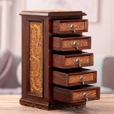 Alternate image for Baroque-Inspired Embossed Leather and Wood Jewelry Chest Sublime Memories