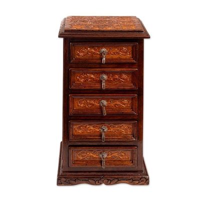 Alternate image for Baroque-Inspired Embossed Leather and Wood Jewelry Chest Sublime Memories