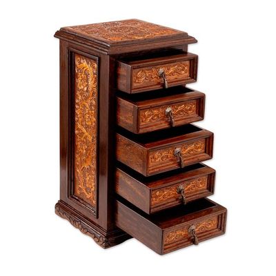 Alternate image for Baroque-Inspired Embossed Leather and Wood Jewelry Chest Sublime Memories