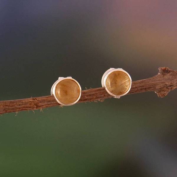Alternate image for Sterling Silver Stud Earrings with Round Citrine Stones Golden Glow