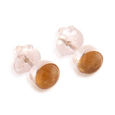 Alternate image for Sterling Silver Stud Earrings with Round Citrine Stones Golden Glow