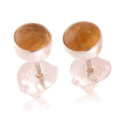 Alternate image for Sterling Silver Stud Earrings with Round Citrine Stones Golden Glow