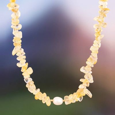 Primary image for Gold-Accented Citrine and Silver-White Pearl Beaded Necklace Prosperity Pearl