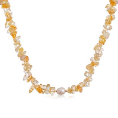 Alternate image for Gold-Accented Citrine and Silver-White Pearl Beaded Necklace Prosperity Pearl