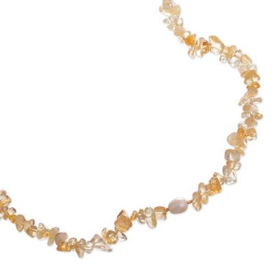 Alternate image for Gold-Accented Citrine and Silver-White Pearl Beaded Necklace Prosperity Pearl