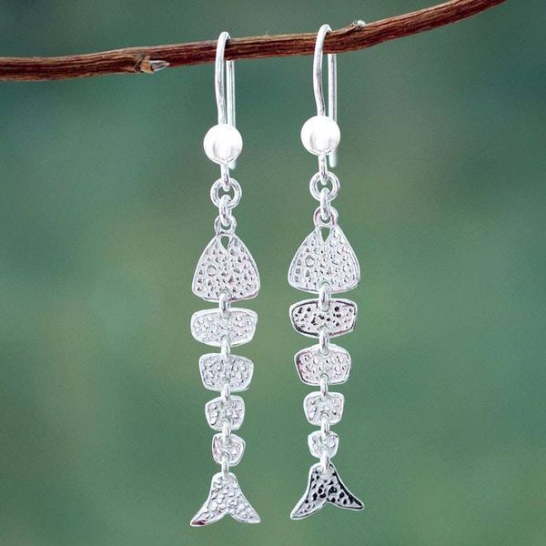 Alternate image for Fish Sterling Silver Earrings Handmade Jewelry from Peru Pacific Seas