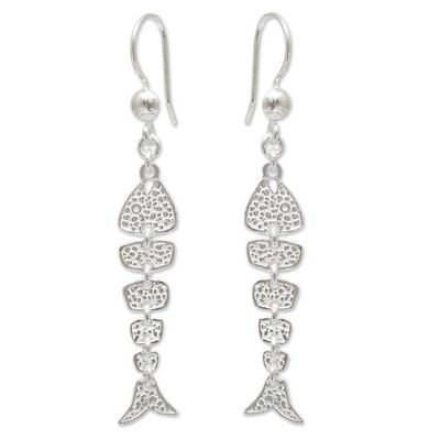 Alternate image for Fish Sterling Silver Earrings Handmade Jewelry from Peru Pacific Seas
