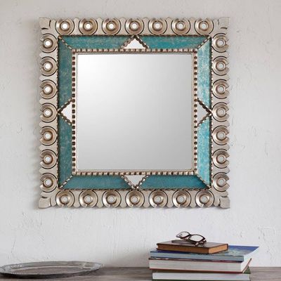 Primary image for Square Silver Gilded Wood Wall Mirror from Peru Colonial Trance