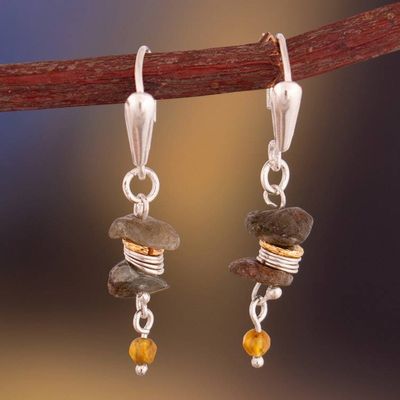 Primary image for Labradorite and Agate Dangle Earrings with Golden Accents Evening Gems