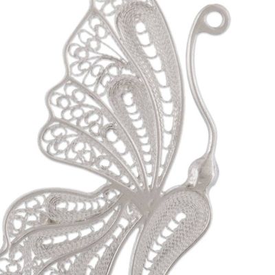 Alternate image for Unique Fine Silver Dangle Filigree Earrings White Butterfly