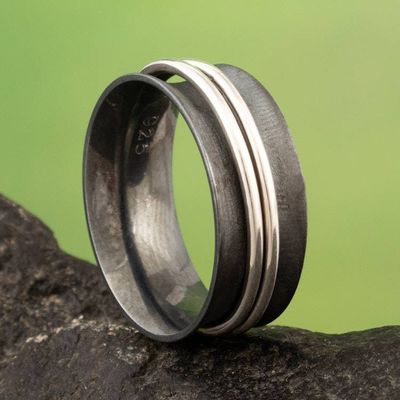 Primary image for Dark-Toned Meditation Ring with Shiny Sterling Silver Hoops Glance at the Eclipse