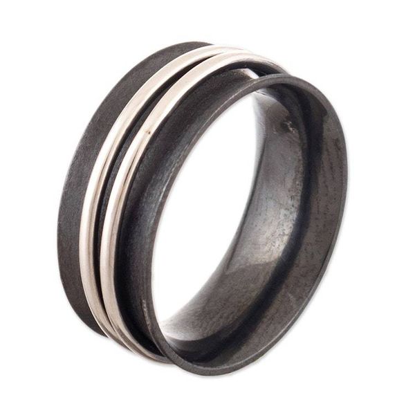 Alternate image for Dark-Toned Meditation Ring with Shiny Sterling Silver Hoops Glance at the Eclipse