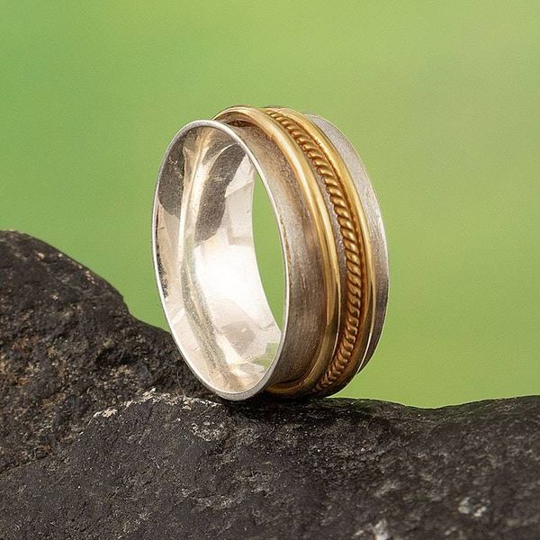 Alternate image for Sterling Silver Meditation Ring with 18k Gold-Plated Hoops Glance at Saturn
