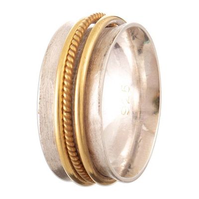 Alternate image for Sterling Silver Meditation Ring with 18k Gold-Plated Hoops Glance at Saturn
