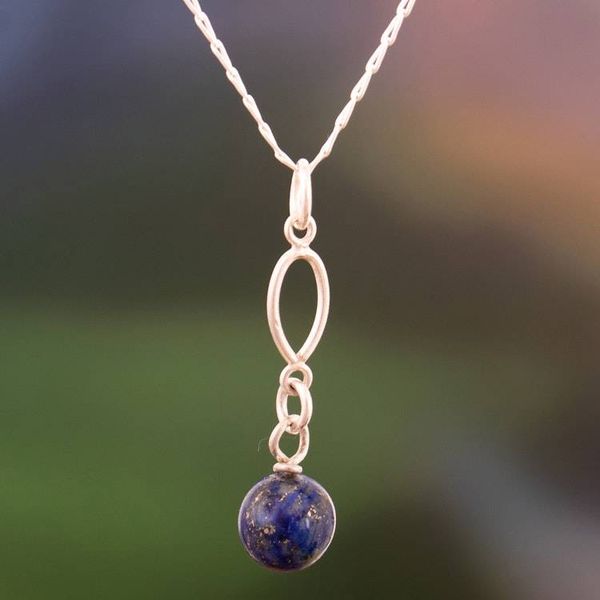 Alternate image for Silver Lapis Lazuli Pendant Necklace with Modern Design Indigo Eclipse