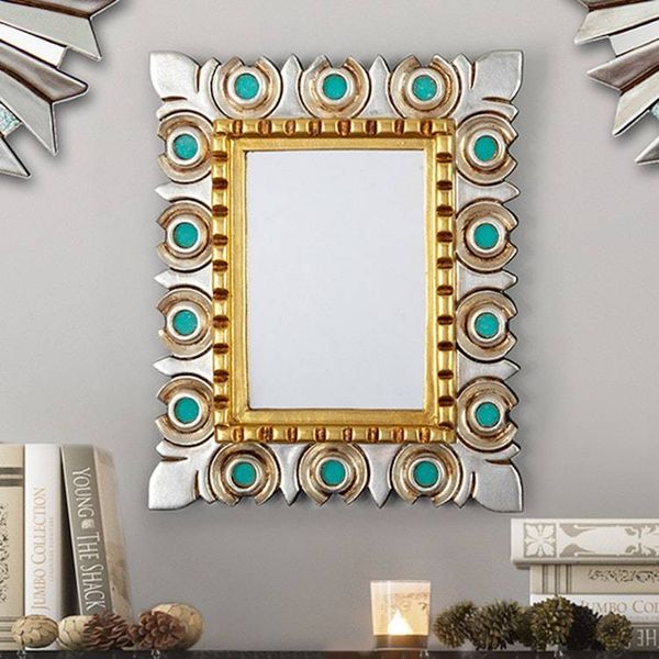 Alternate image for Reverse Painted Glass Wood Bronze Aluminum Leaf Wall Mirror Marine Flair