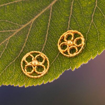 Primary image for Floral High-Polished 18k Gold-Plated Round Stud Earrings Sunshine Medals