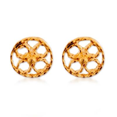 Alternate image for Floral High-Polished 18k Gold-Plated Round Stud Earrings Sunshine Medals