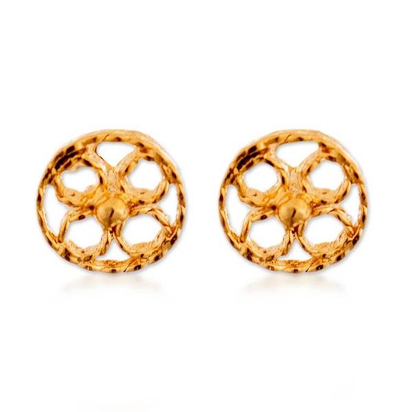 Alternate image for Floral High-Polished 18k Gold-Plated Round Stud Earrings Sunshine Medals