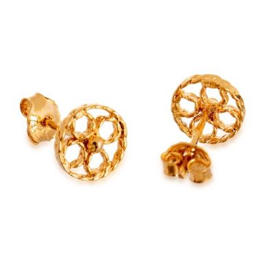 Alternate image for Floral High-Polished 18k Gold-Plated Round Stud Earrings Sunshine Medals