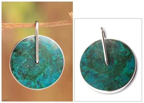 Alternate image for Handmade Modern Fine Silver Chrysocolla Pendant Magic Circle