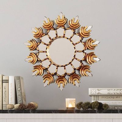 Alternate image for Sun-Themed Bronze-Gilded Antique-Finished Wood Wall Mirror Andean Sun