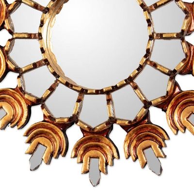 Alternate image for Sun-Themed Bronze-Gilded Antique-Finished Wood Wall Mirror Andean Sun