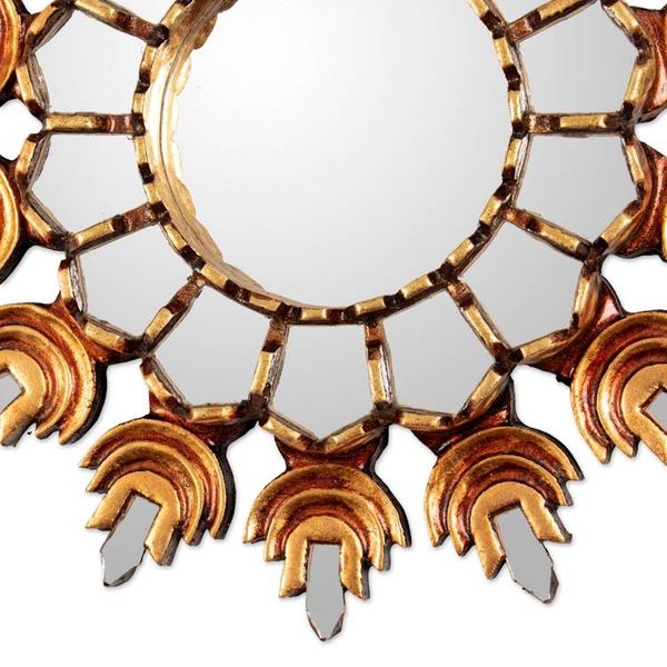 Alternate image for Sun-Themed Bronze-Gilded Antique-Finished Wood Wall Mirror Andean Sun
