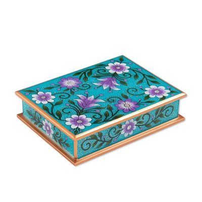 Alternate image for Purple and Blue Reverse-Painted Glass Jewelry Box Margarita Bliss in Blue