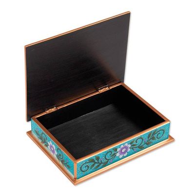 Alternate image for Purple and Blue Reverse-Painted Glass Jewelry Box Margarita Bliss in Blue