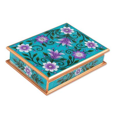 Alternate image for Purple and Blue Reverse-Painted Glass Jewelry Box Margarita Bliss in Blue