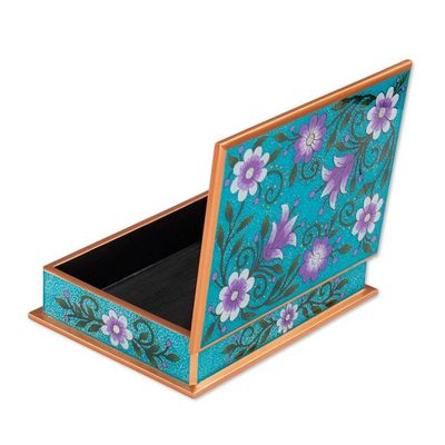 Alternate image for Purple and Blue Reverse-Painted Glass Jewelry Box Margarita Bliss in Blue