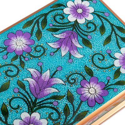 Alternate image for Purple and Blue Reverse-Painted Glass Jewelry Box Margarita Bliss in Blue