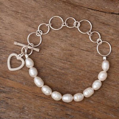 Primary image for Sterling and Cultured Pearl Bracelet Love United