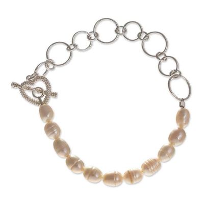 Alternate image for Sterling and Cultured Pearl Bracelet Love United