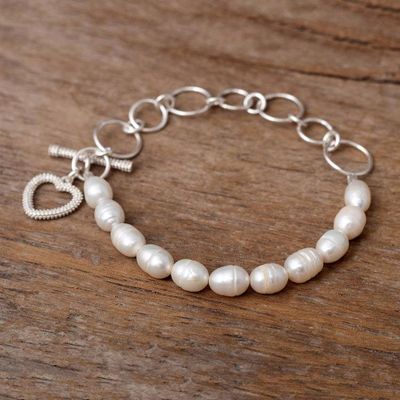 Alternate image for Sterling and Cultured Pearl Bracelet Love United