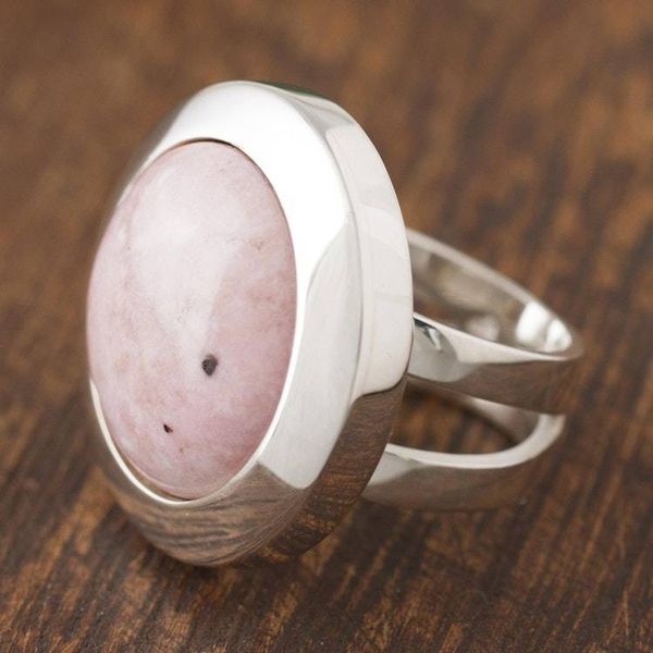 Alternate image for Circular Natural Rhodonite Cocktail Ring Crafted in Peru Soft Energy