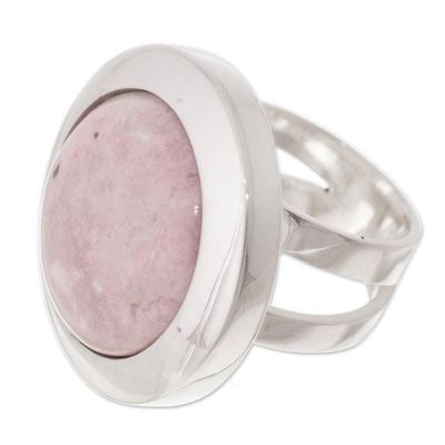 Alternate image for Circular Natural Rhodonite Cocktail Ring Crafted in Peru Soft Energy