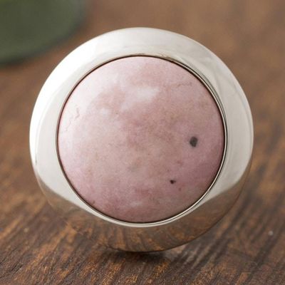 Alternate image for Circular Natural Rhodonite Cocktail Ring Crafted in Peru Soft Energy