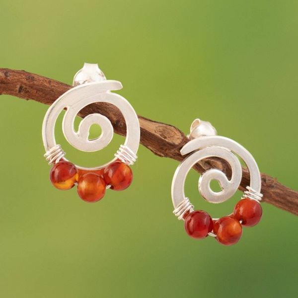 Alternate image for Modern 925 Silver Spiral Drop Earrings with Carnelian Stone Contemporary Air