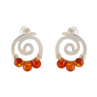 Alternate image for Modern 925 Silver Spiral Drop Earrings with Carnelian Stone Contemporary Air